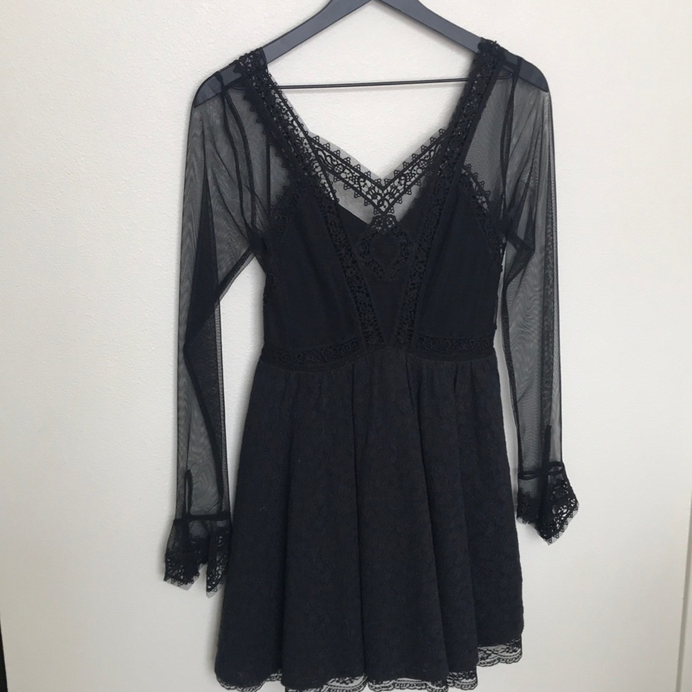 Black embroidered and lace Free People mini dress